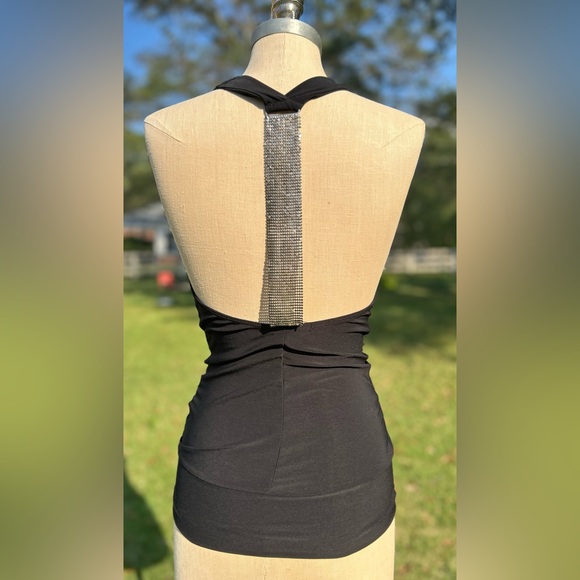 Vintage y2k Charlotte Russe Draped Neck Club Halter Top Black Size Small - Picture 2 of 4